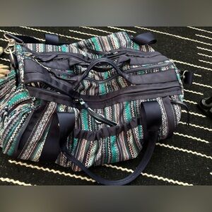 Lululemon Striped Aztec Print Duffel Bag in Navy & Teal